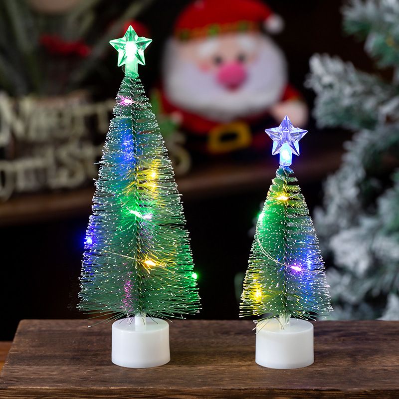 Christmas Simulation Mini Tree With White Pine Needles Decorations Colorful Luminous Night Light Desktop Ornaments Gifts_voghion.com