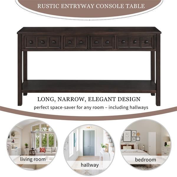 Rustic Entryway Console Table, 60' Long Sofa Table With Two Different Size Drawers And Bottom Shelf For Storage (Espresso)_voghion.com