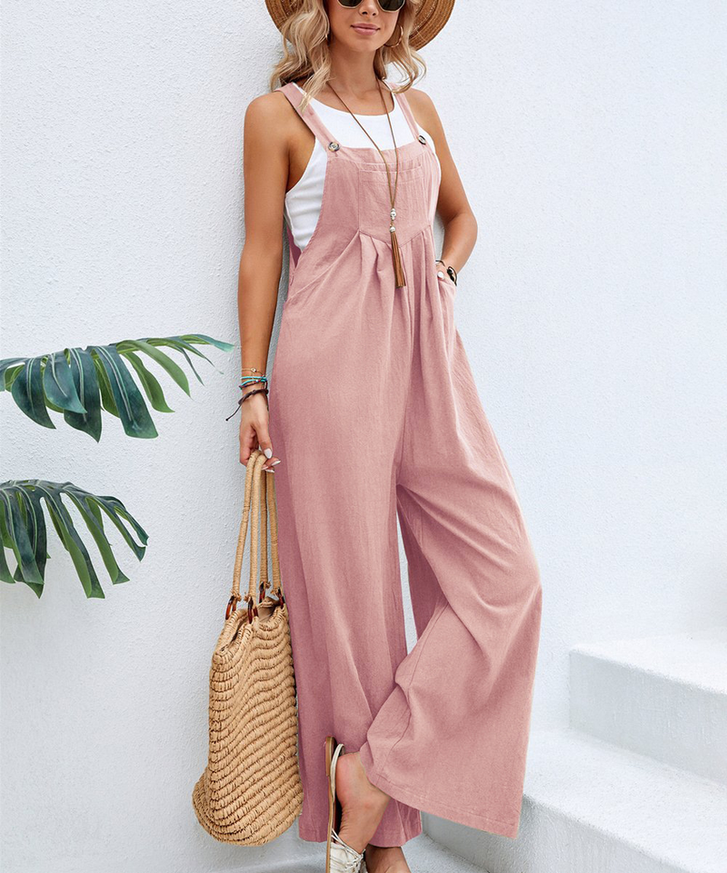 Women"s Solid Color Casual Strappy Jumpsuits_voghion.com