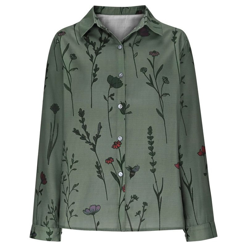 Chemise à manches longues pour femme, imprimé vintage – Coupe ample, polyester doux, respirant et élégant pour le printemps et l'été (motifs rétro variés)_voghion.com