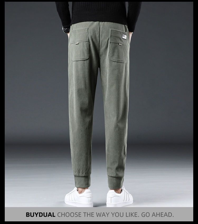 Pantaloni in velluto a coste da uomo con fodera in pile - Vestibilità comoda, polsini aderenti, casual ed eleganti per il freddo (verde, nero, marrone, foderati in pile)_voghion.com