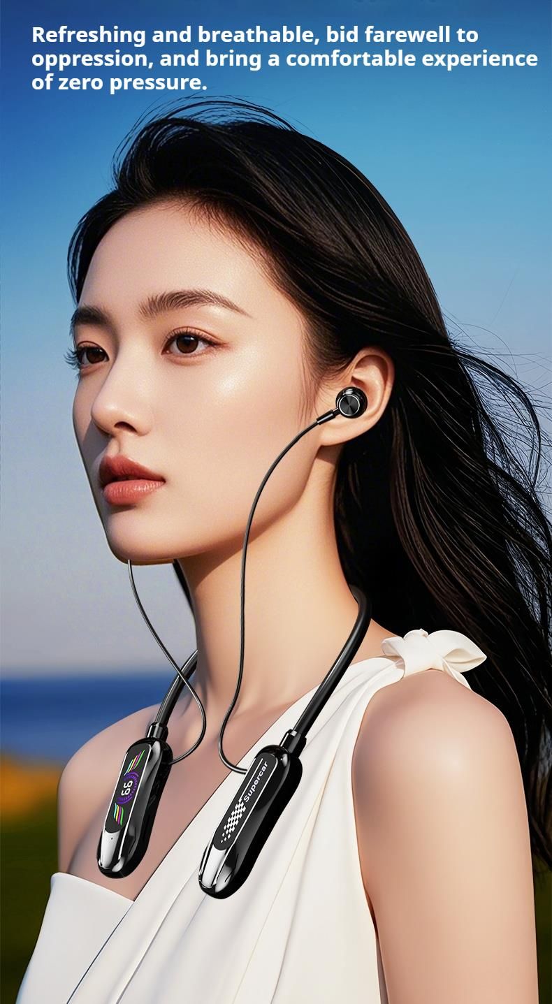 Cuffie Bluetooth wireless con archetto da collo, display LED, suono stereo a forma di auto sportiva, auricolari magnetici in-ear, auricolari sportivi per giocatori_voghion.com