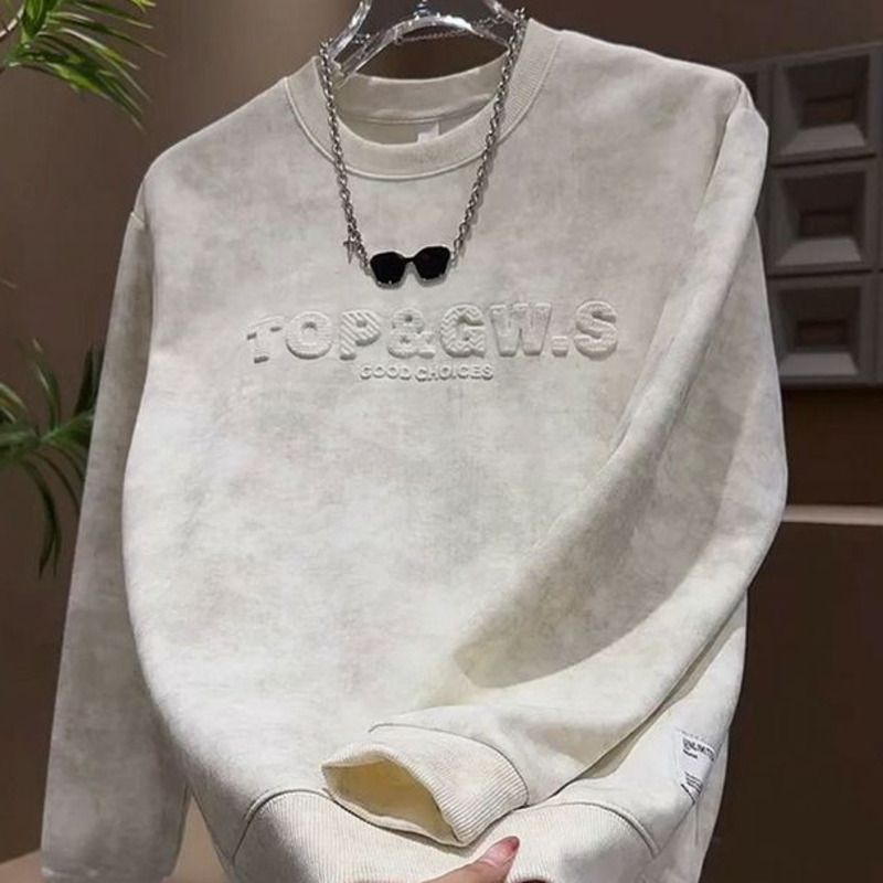 2025 Frühling Herbst Winter Vielseitiger Trendy Pullover Stahldruck Brief Top Herren Langarm Casual Fashion Fleece_voghion.com