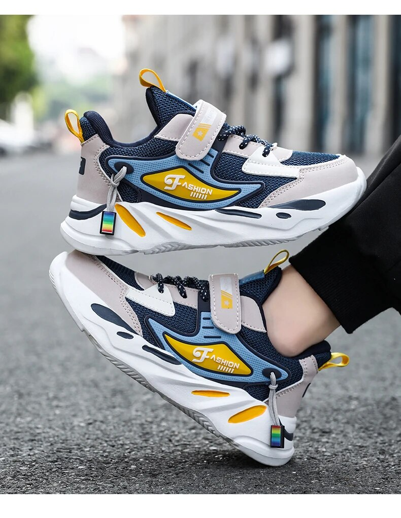 Kid Sneakers Sport For Boys Fashion Leather Children Breathable Mesh Comfort Casual Walking Outdoor Running Shoes_voghion.com