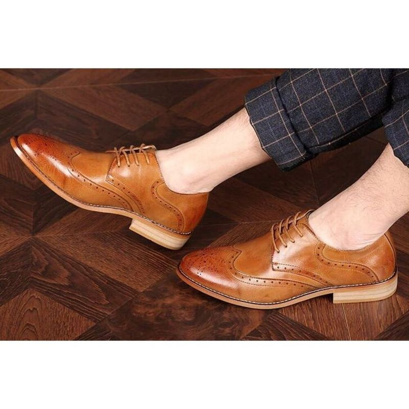 Men's Formal Oxfords Leather Lace-Up Dress Shoes for Wedding Party Non-Slip Business Pointed Toe_voghion.com