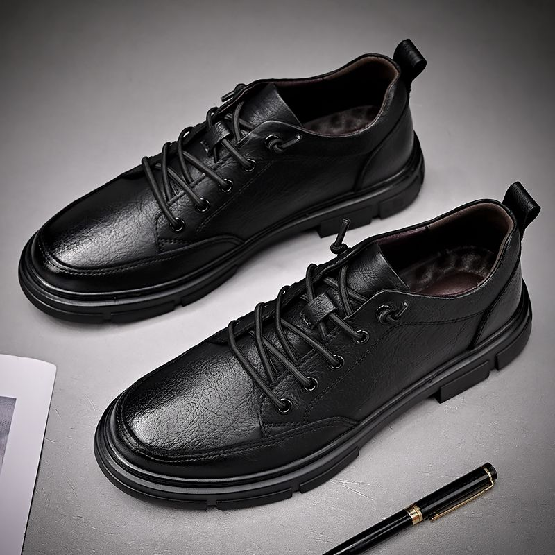 Neue Business-Kleidung für Herren, Freizeitschuhe, britischer Stil, Leder, weiche Unterseite, schwarze Low-Top-Martin-Stiefel_voghion.com