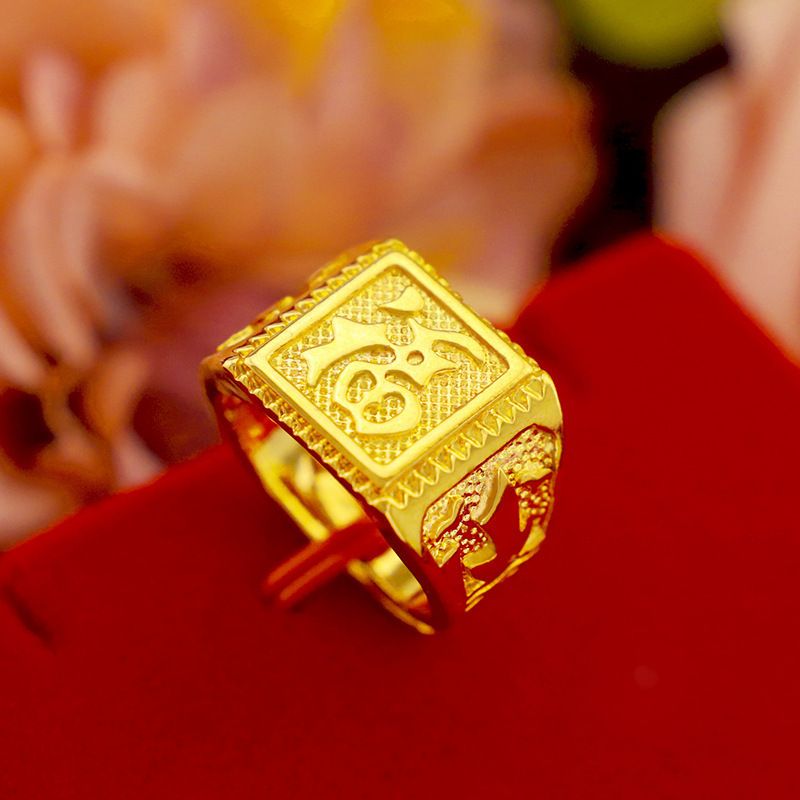 Anello portafortuna da uomo placcato oro in puro rame, stile Gold Shop_voghion.com