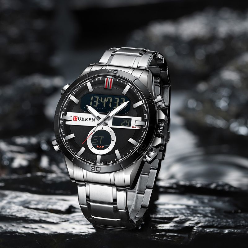 Men's Digital Analog Sports Watch With Waterproof Functionality, Round Dial, Quartz Movement, Alloy Strap For Business And Casual Wear_voghion.com