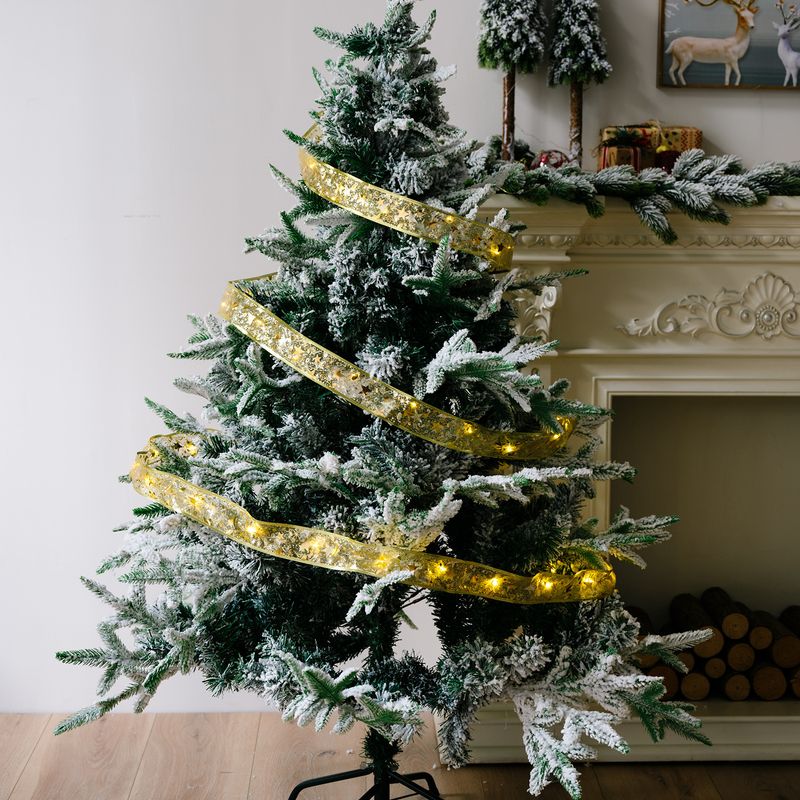 Christmas Ribbon LED Light String Christmas Decorations Christmas Tree Decoration Pendant Gift Bronzing Double Layer Ribbon_voghion.com