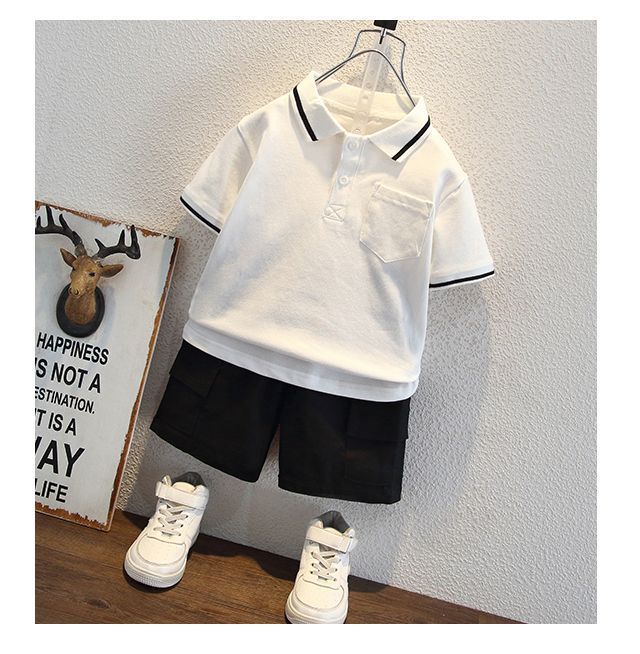 Kids’ Clothing Black Stripe Polo White Suit Outer Wear Pullover Popular Genuine Short Polo Shirt_voghion.com