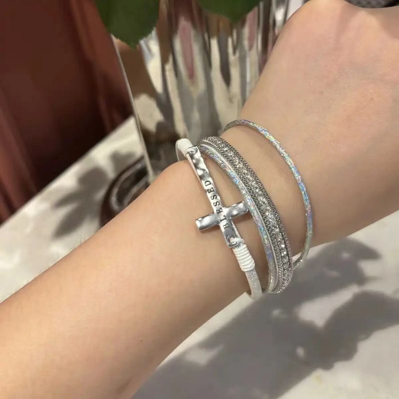 Bohemian Cross Multi-layer New Exotic Ethnic Style Rhinestone Leather Bracelet High-end Feel_voghion.com