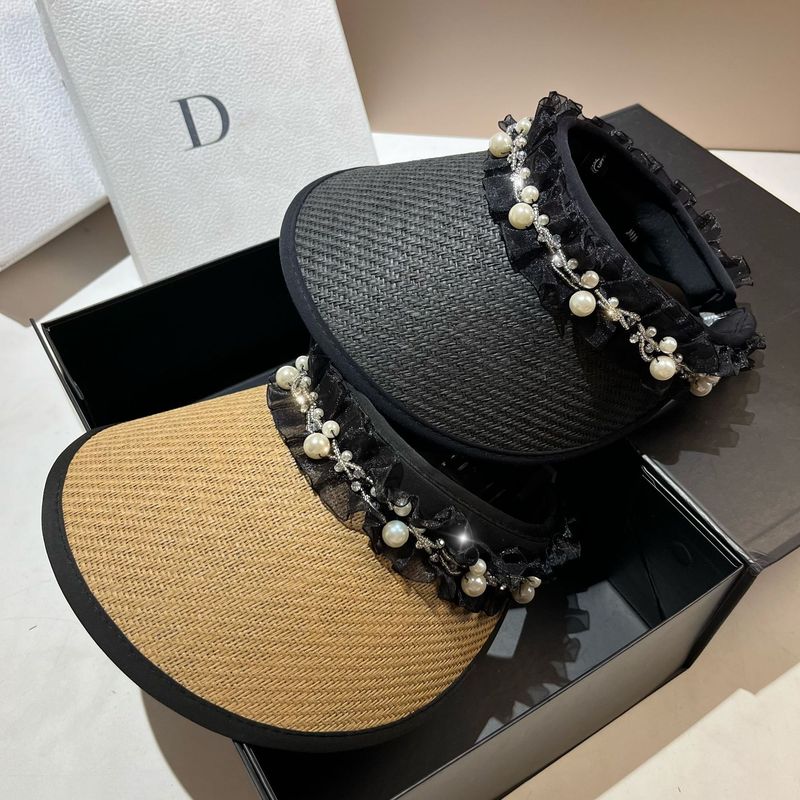Xiaoxiangfeng perla plisada malla superior vacía versión coreana Little Fairy dulce antienvejecimiento sombrilla verano tenis sombrero_voghion.com