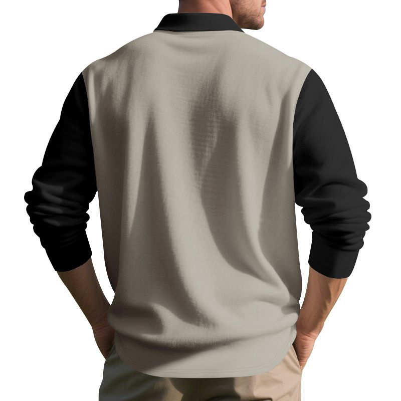 Camicia a maniche lunghe con risvolto e bottoni, casual, da golf, autunnale, da uomo, in tinta unita_voghion.com