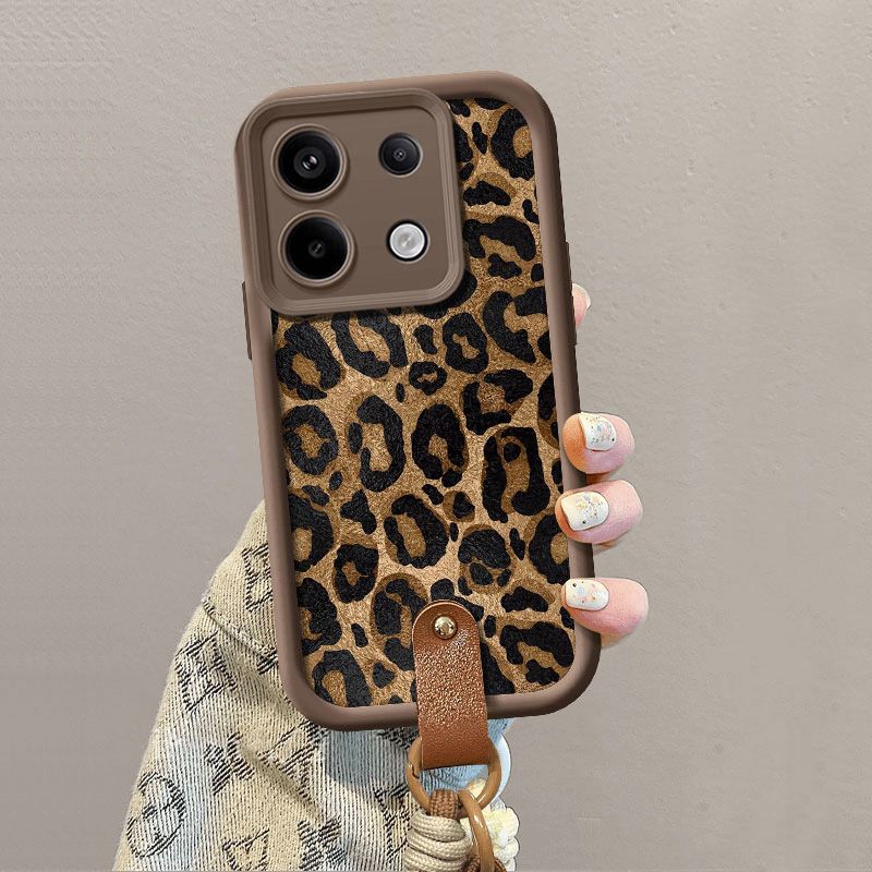 Etui na nadgarstek z łańcuszkiem na nadgarstek do Xiaomi Poco X7 Redmi Note 14 Pro Plus z nadrukiem w panterkę, odporne na wstrząsy, pasek na telefon_voghion.com
