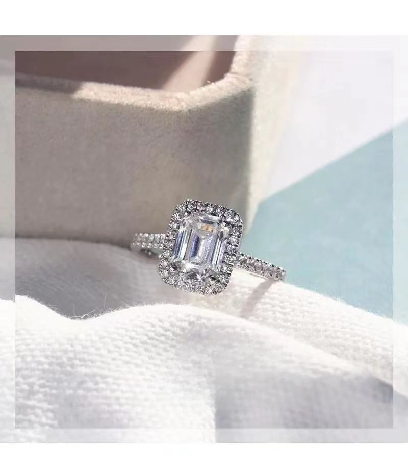 Anello da sposa con diamanti quadrati in oro bianco 18 carati, da donna, principessa, con diamanti, alla moda, con personalità, a forma di uovo di piccione, colore D, anello Premium Sense_voghion.com