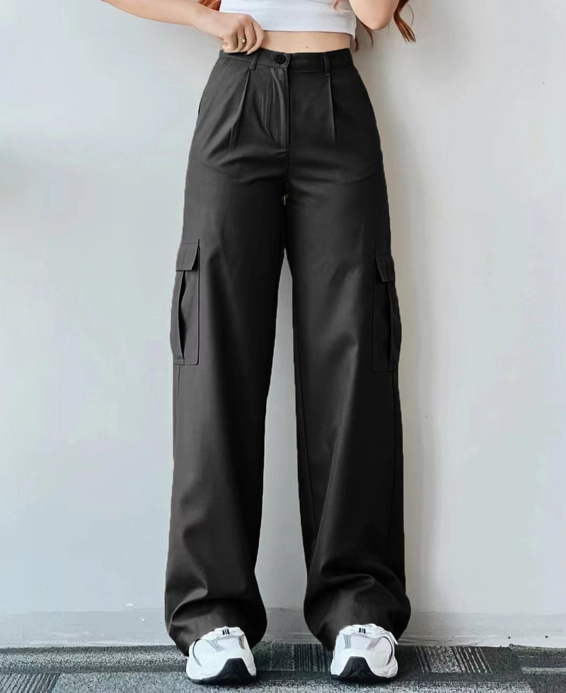 Women's Clothing Versatile Casual Pants Mid-waist Three-dimensional Pocket Trousers Waist Overalls_voghion.com
