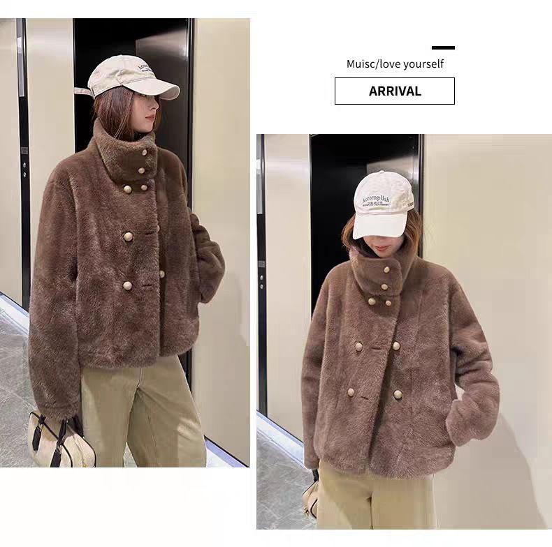 Giacca corta in visone sintetico – Cappotto corto oversize per donne minute (avorio/nero/talpa, taglia unica)_voghion.com