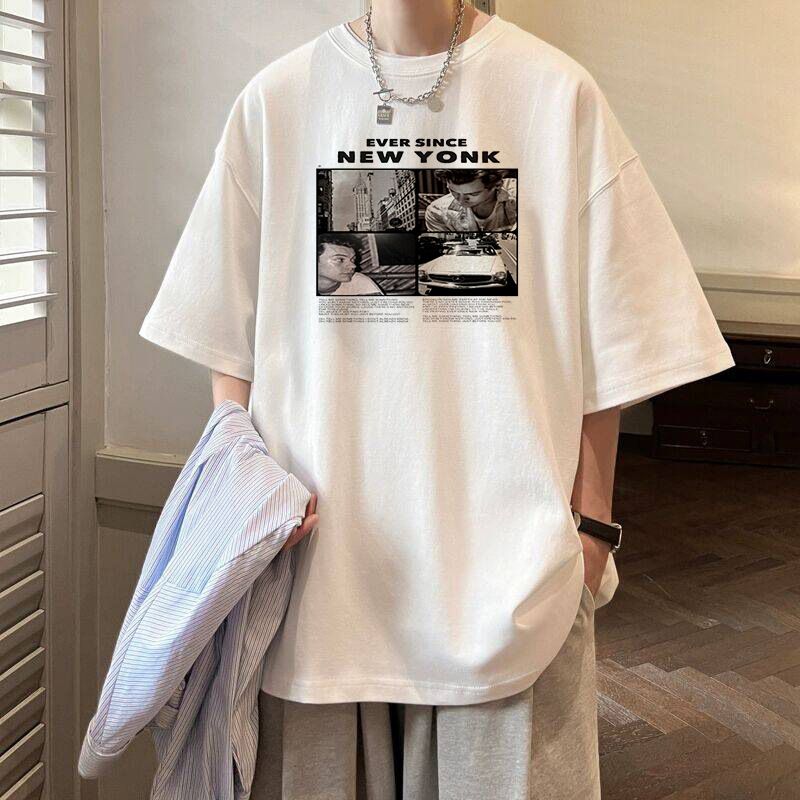 Unbeatable Quality Summer Trend Ins Printed Short T-shirt For Men, Loose Fitting Harajuku BF, Versatile Five Quarter Sleeve Couple Round_voghion.com