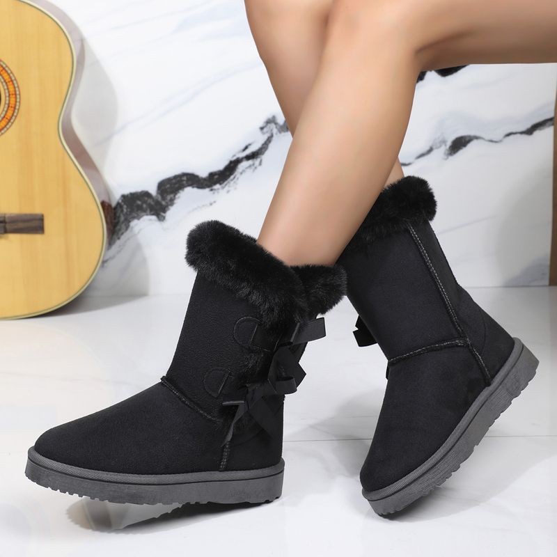 New Length Autumn and Winter Women's Mid Height Boots Bow Shaped Fashionable Plush Snow Boots_voghion.com