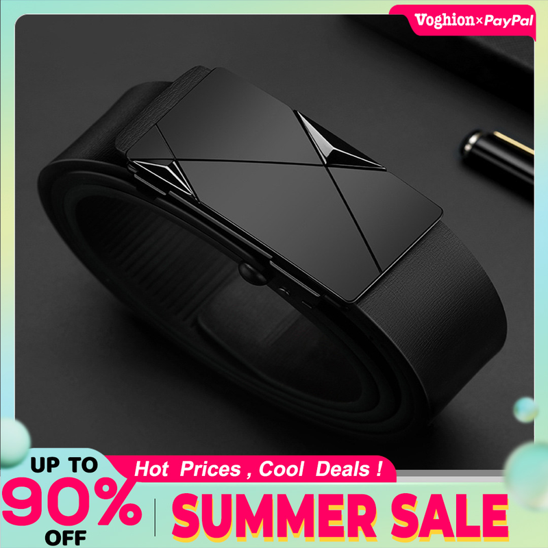 Men's Ratchet Leather Belt,,with Alloy Automatic Buckle Fashion Classic Belt, Suitable For Work Business And Leisure_voghion.com