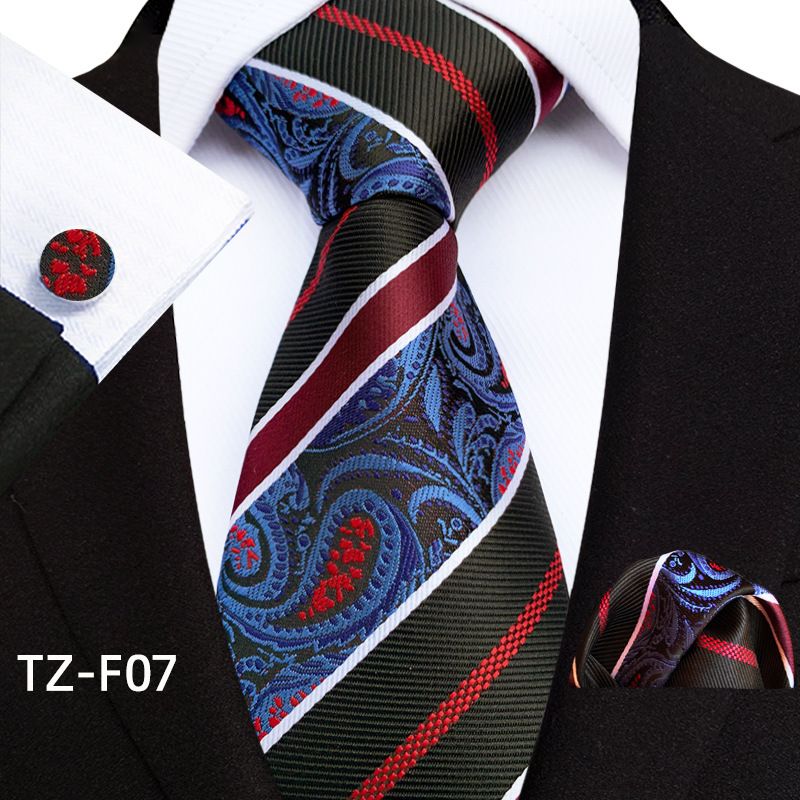 Yongfengzhi 2025 Paisley Waist Flower Men's Tie Pocket Square Cuff Three-Piece Set_voghion.com