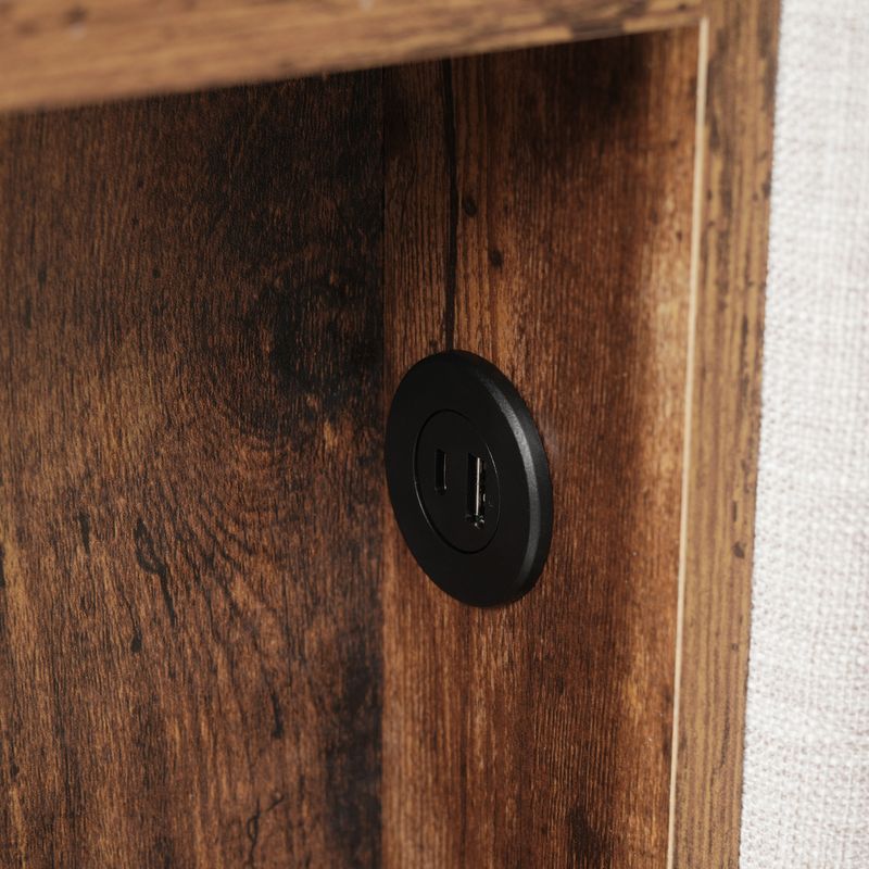 Lit simple avec recharge sans fil USB-C, cadre de lit rembourré avec rangement 90 x 200 cm, sommier à lattes en bois, tissu en lin naturel (avec matelas)_voghion.com