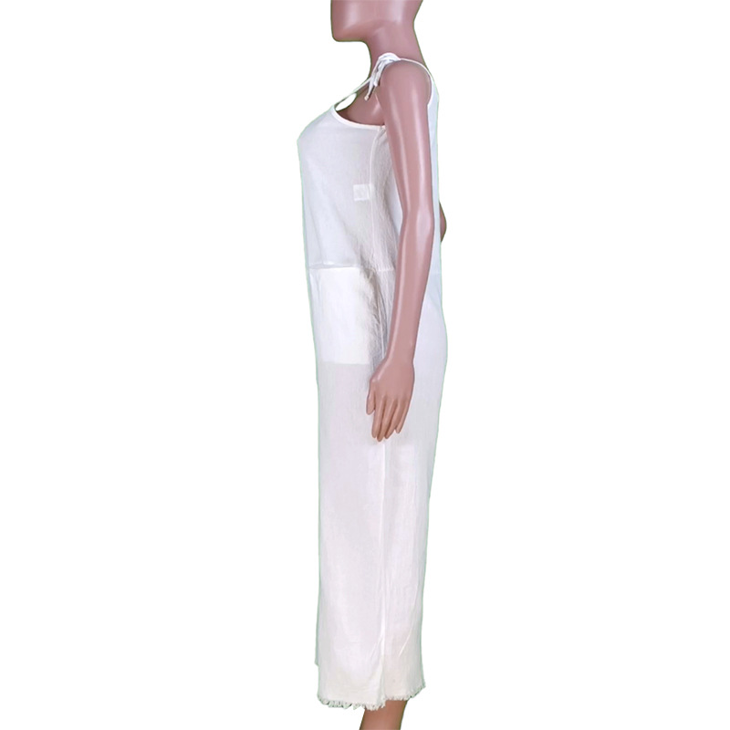 Damen-Overall aus einfarbigem Bambus-Leinen mit sexy Hosenträgern_voghion.com