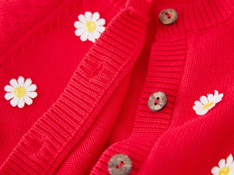Mutter & Kinder – Handgefertigter bestickter Kinder-Cardigan aus weicher Baumwolle, Strickpullover für Mädchen (3–8 Jahre) – Rundhalsausschnitt, lange Ärmel, Blumenmuster_voghion.com
