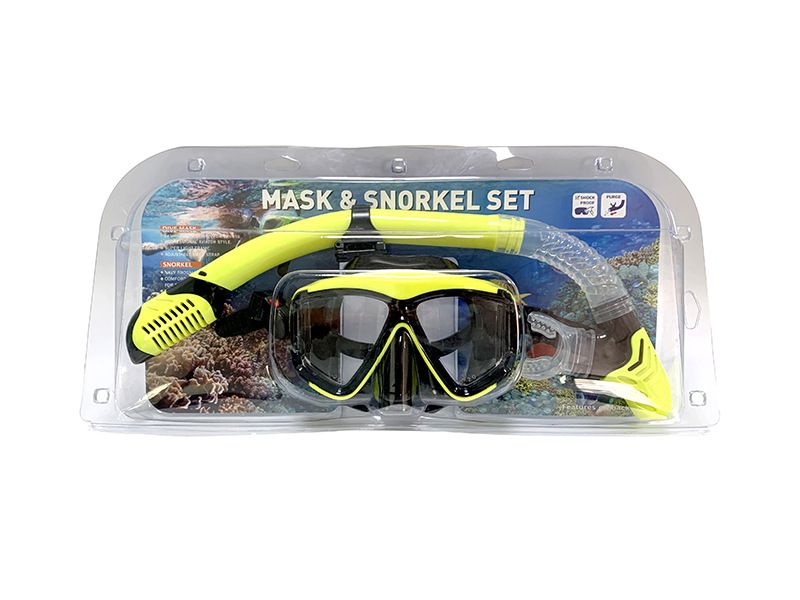 Toughened glass silicone face mask head snorkeg kit with swimming snorkel goggles_voghion.com