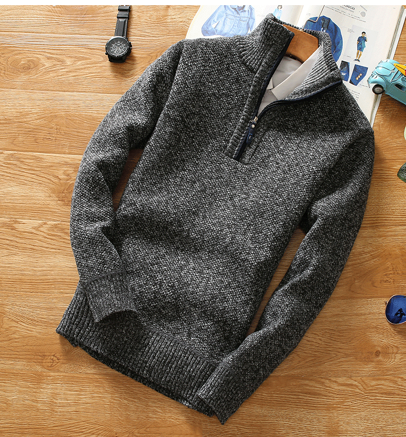Winter Herren Fleece Dicker Halbreißverschluss Rollkragen Warme Qualität Männlicher Dünner Gestrickter Wollpullover Für Den Frühling_voghion.com