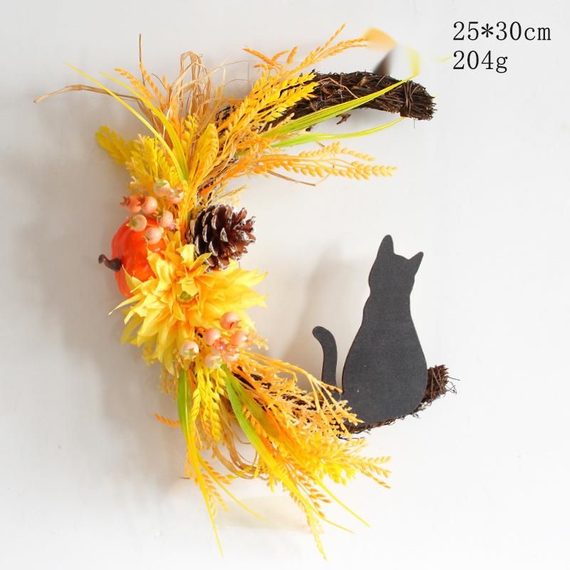 Hong Kong Love Halloween Moon Cat Wreath Door Hanging Decor Dead Branch Kitten Vine Atmosphere Decoration_voghion.com