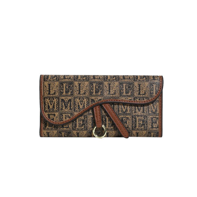 European and American retro wallet ladies long large capacity D buckle multi card slot multi function tri fold clutch short card holder_voghion.com