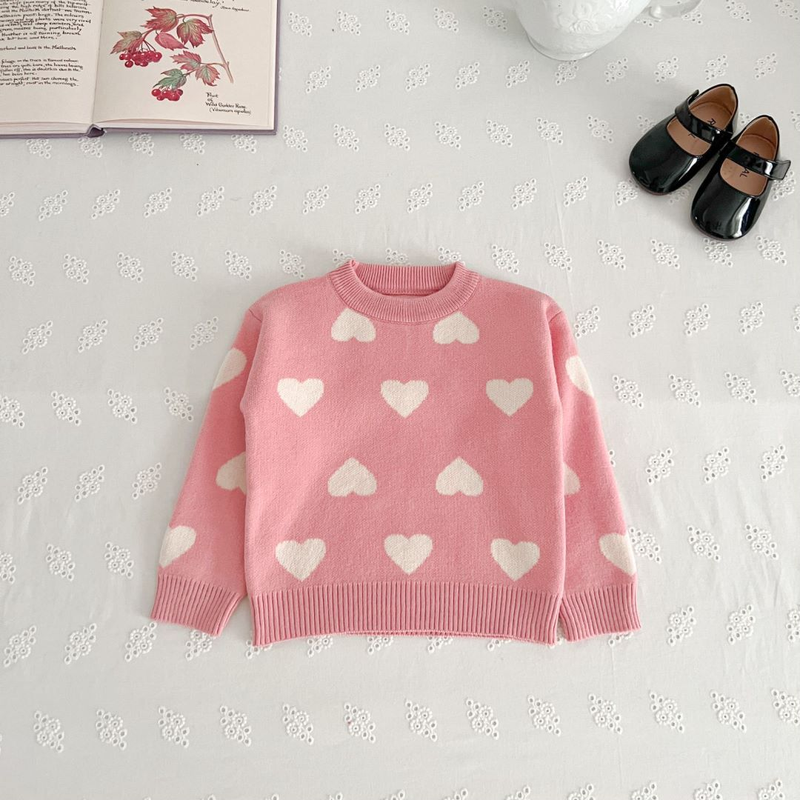 Girls' Sweater Set 2023 Winter New Western Style Little Girl Love Knitted Pullover Head Long Sleeves Fashionable Two_voghion.com
