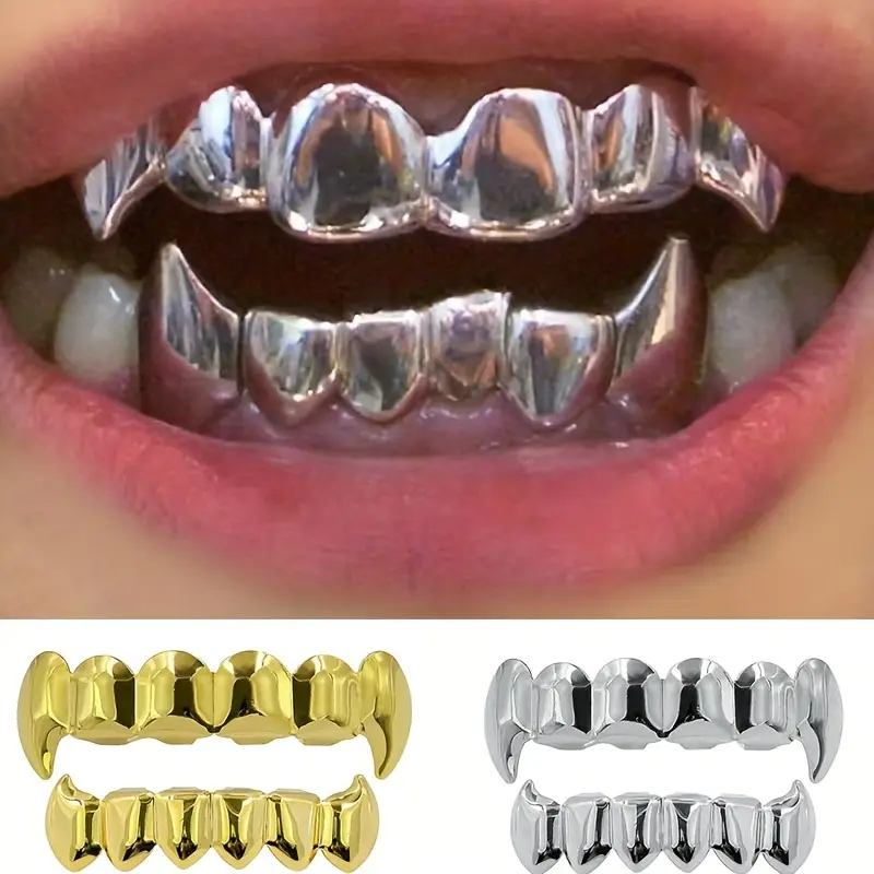 Ensemble de bijoux dentaires hip-hop tendance, lisses et pointus, à six dents, accessoire de scène, de soirée, de boîte de nuit ou d'Halloween._voghion.com