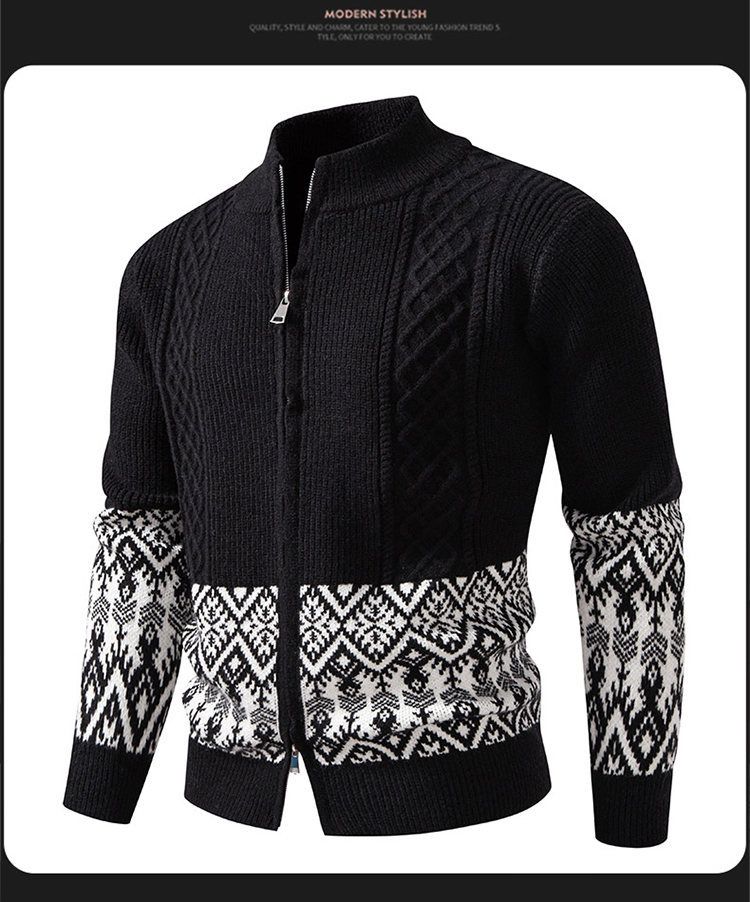 Cardigan masculino, suéter de malha com zíper e gola alta, pulôver casual grosso para outono e inverno (várias cores e tamanhos)_voghion.com