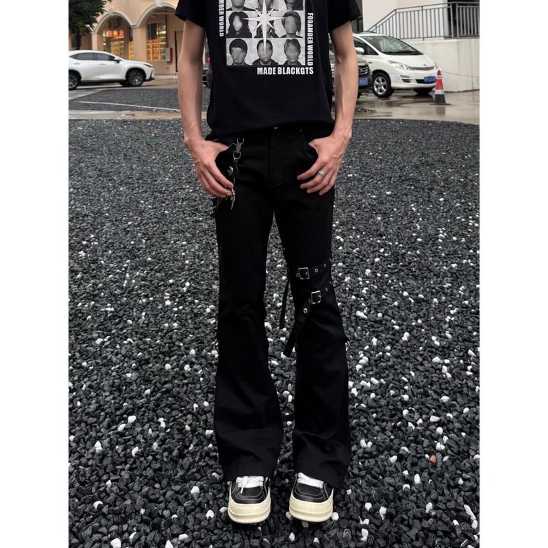 Schwarze Cargo-Jeans mit Retro-Schnürung für Herren – Bootcut-Hose mit hoher Taille und schmaler Passform für Frühling und Sommer_voghion.com