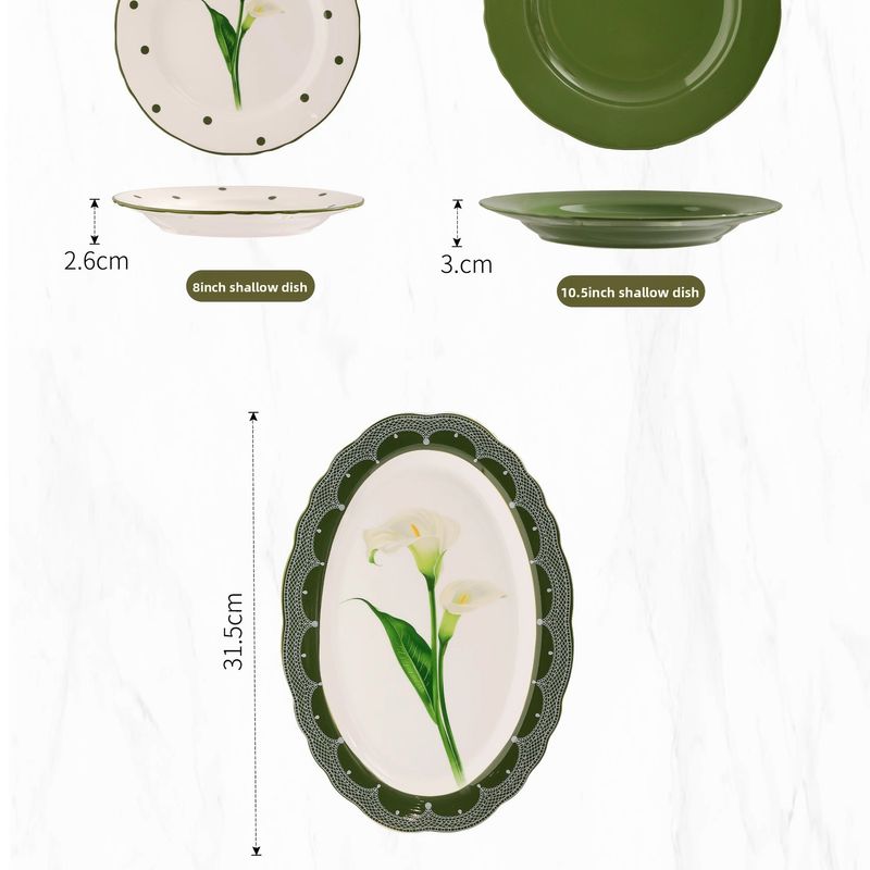 French Calla Lily Tableware Set Home Light Luxury High-end Ceramic Bowl Plate Box New Wedding Gift_voghion.com