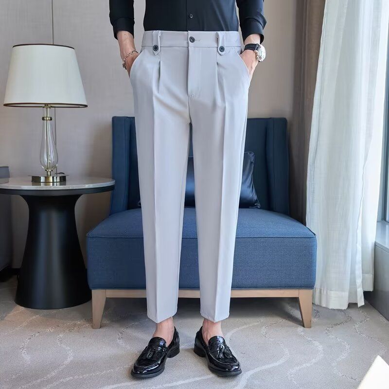 Light luxury casual trousers men's high sense of British style piya men's light familiar style suit cone formal trousers_voghion.com