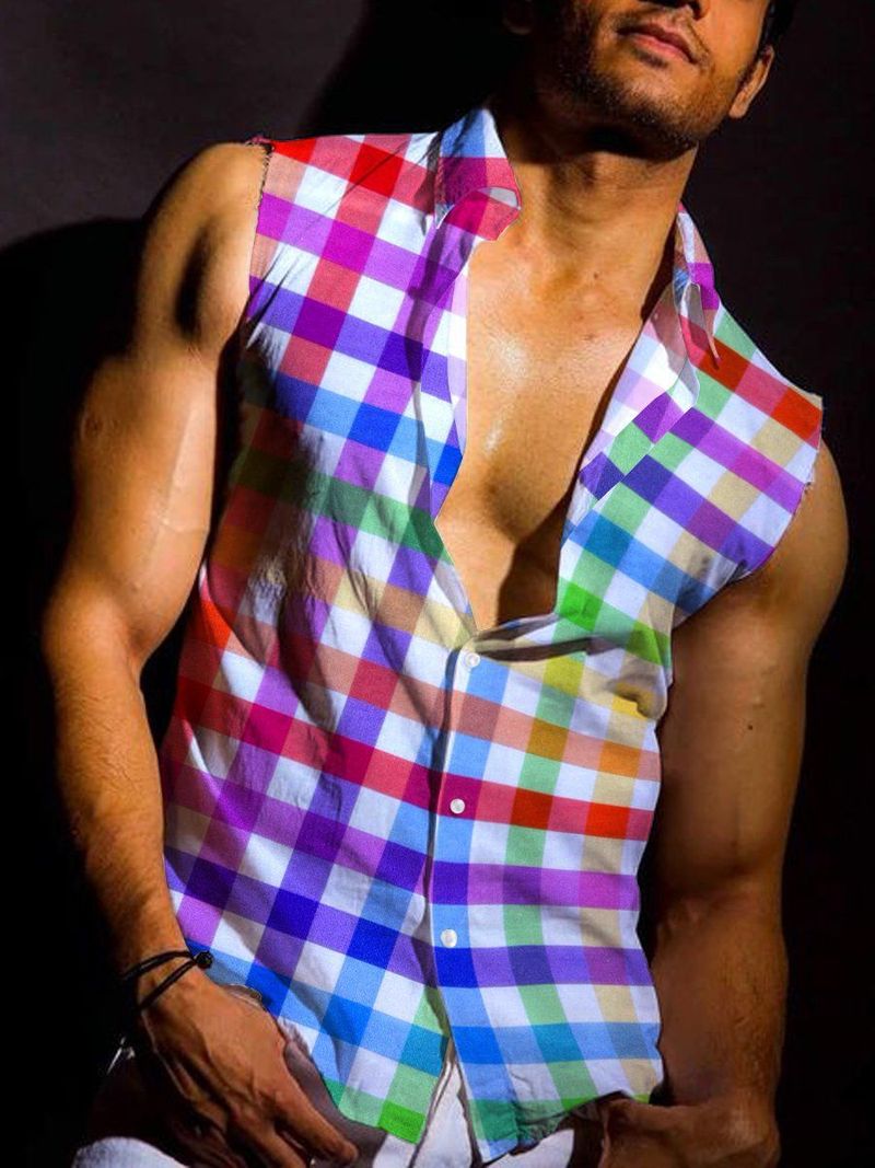 Herrkläder nya produkter Ärmlösa linnen för män och kvinnor Digitaltryckta Hawaiianska mångsidiga smala skjortor_voghion.com