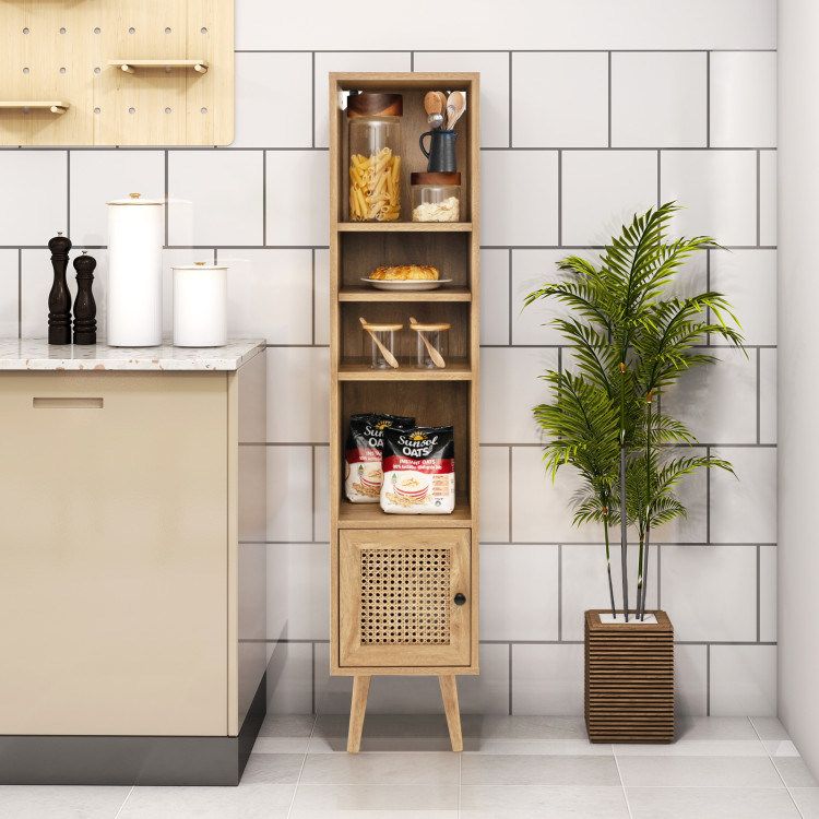 4 Tiers Rattan Storage Cabinet with Slim Design_voghion.com
