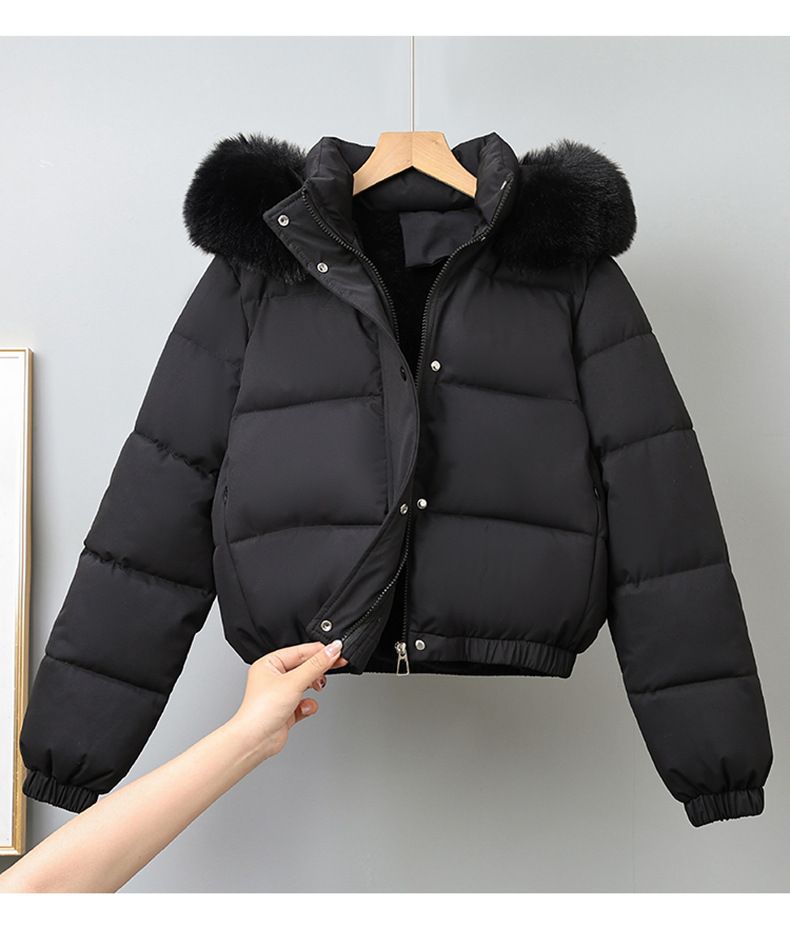 Damenbekleidung Kurze Pufferjacke für Damen mit Kunstpelzbesatz, Wintermantel mit Fleecefutter, übergroßer Parka mit Kapuze für Freizeit und Pendeln_voghion.com