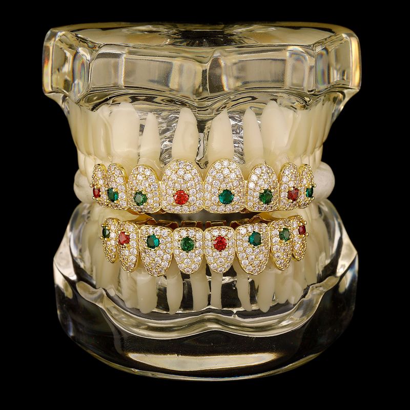 Aparate dentare de vânzare fierbinte, stil hip-hop, pline de zirconiu, culoare nouă, zirconiu, decorațiuni de dinți de Halloween și Crăciun_voghion.com