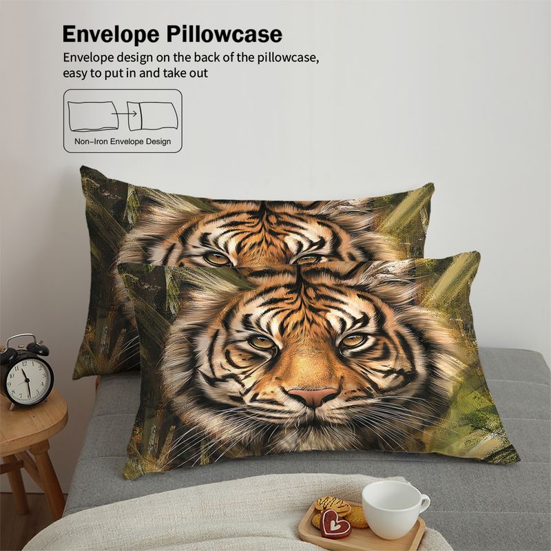 Tigre, leopardo, animale 3D stampa digitale camera da letto, dormitorio, hotel e pensione set da 3 pezzi, leggero, caldo e morbido set di biancheria da letto in peluche corto_voghion.com
