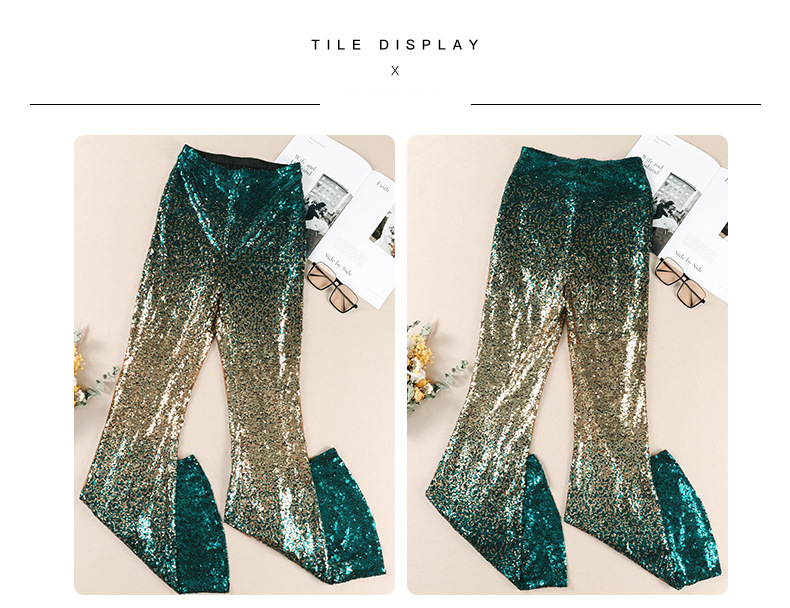 Ropa de mujer Primavera y otoño Nuevos pantalones acampanados de cintura alta delgados con lentejuelas_voghion.com