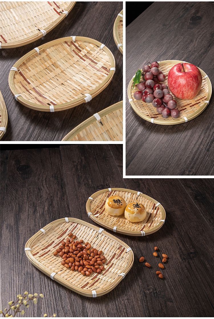 Vassoio portafrutta intrecciato fatto a mano, contenitore per snack, stile rustico, creativo, rotondo, in bambù, paletta_voghion.com