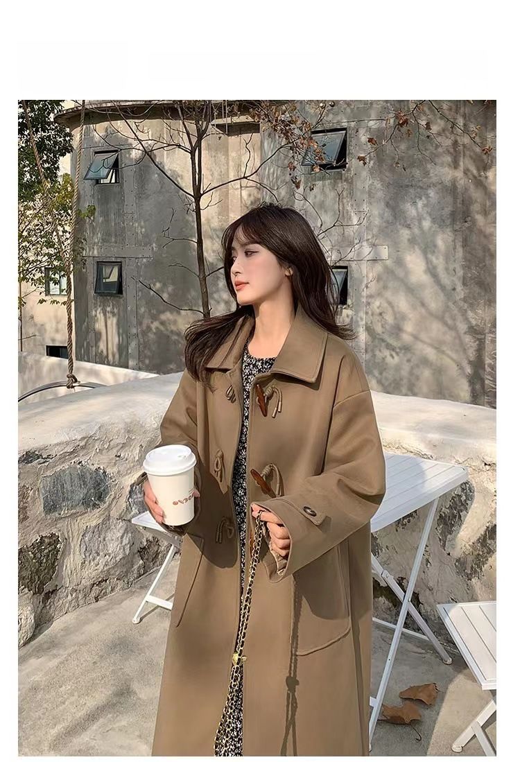 Women's woolen coat with horn buckle, autumn and winter 2023 New woolen coat, small mid-length Hepburn trendy_voghion.com