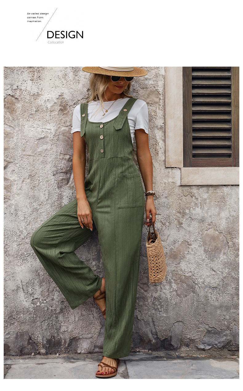 Tuta a pieghe larghe in tinta unita con trama casual_voghion.com