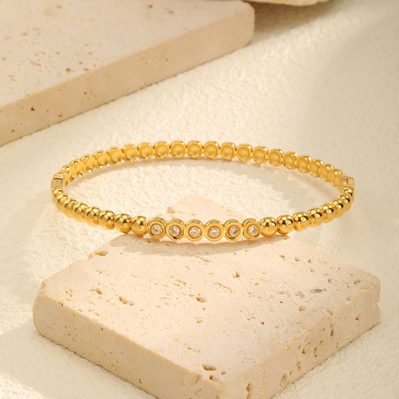 Bracciale apribile in acciaio inossidabile con zirconi bianchi e diamanti, da donna, in oro_voghion.com