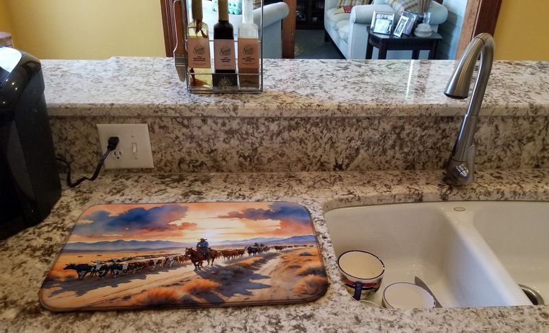 Cattle Drive At Sunset Dish Drying Mat Absorbent Dish Drying Mat Pad For Kitchen Counter Dish Drainer Mat For Countertop, 14 X 21", Multicolor_voghion.com