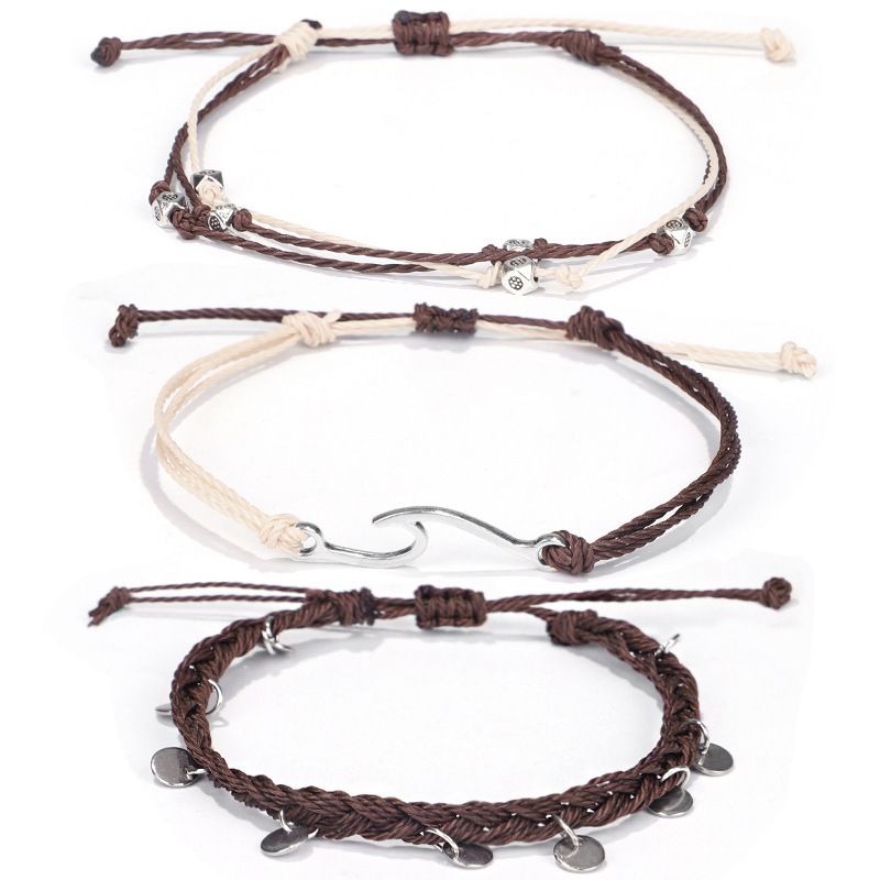 New Bohemian Vacation Style Summer Wax Thread Braided Wave Anklet Set_voghion.com